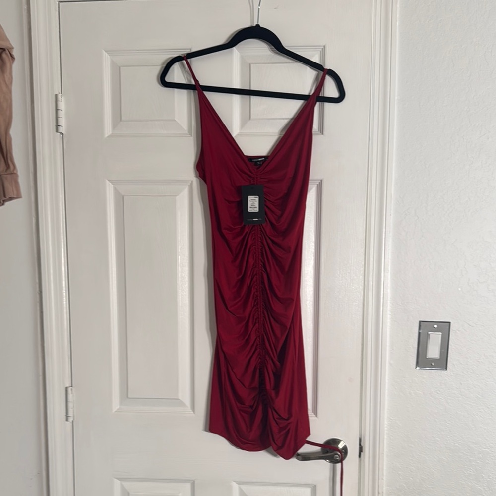 Fashion Nova Red Ruched Bodycon Mini Dress